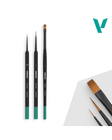 Set de pinceaux STARTER BRUSH SET ROUND NO.1, 3/0 TRIANGULAR HANDLE, FLAT NO.4, SYNTHETICS - Vallejo