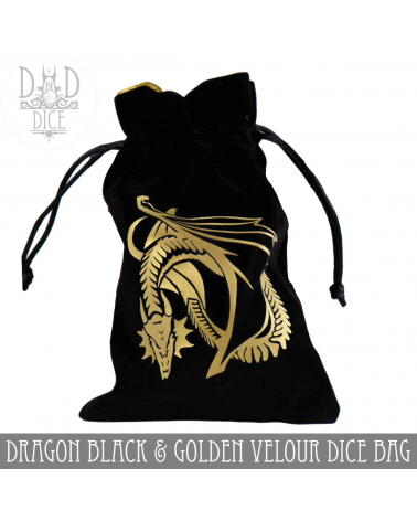 Dragon Black and Golden Velour Dice Bag