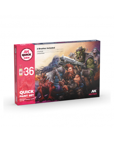 AK QUICK PAINT SET-36 QUICK GEN COLORS (+2 FREE BRUSHES)